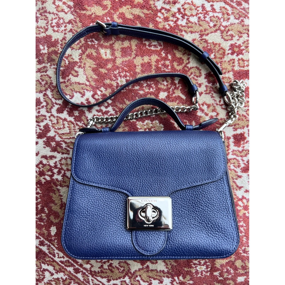 COACH Cassidy Pebble Leather Top Handle Crossbody Bag Blue/Silver F77897 LNWOT